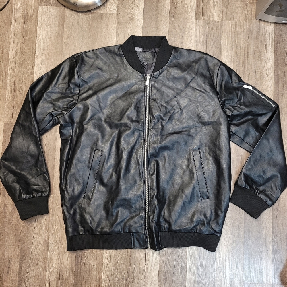 Men's Faux Leather Bomber Jacket BlackOut Size XXL
